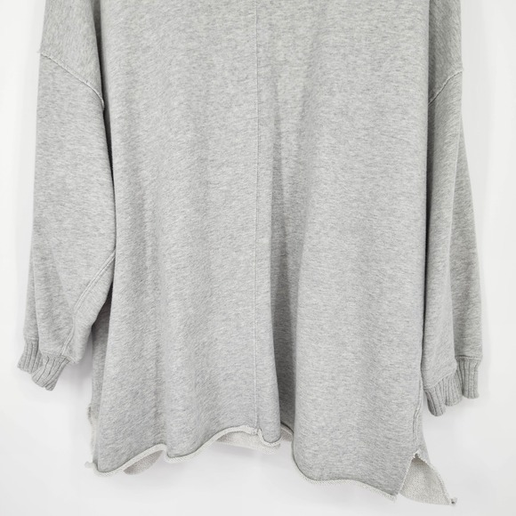 Aerie Gray Cozy Crewneck Sweatshirt Womens Large Oversized Distressed Raw Hem - Picture 4 of 10